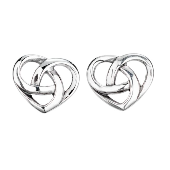 Sterling Silver Trinity heart stud earrings