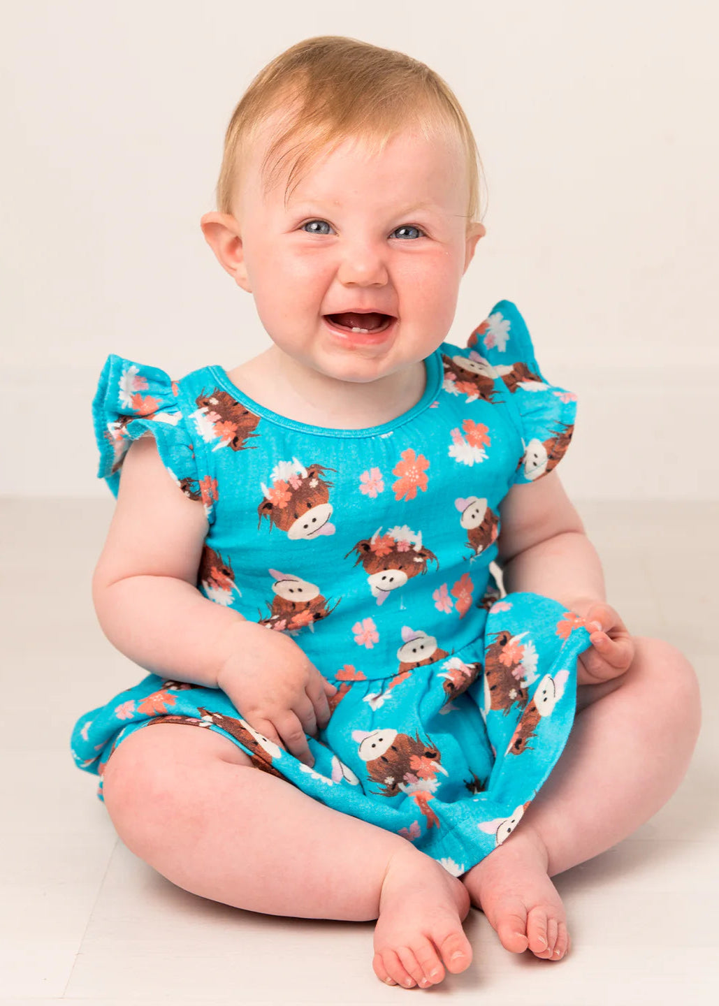 blue cow print dress Brielle Texas Longhorn Western Dress 6-9M