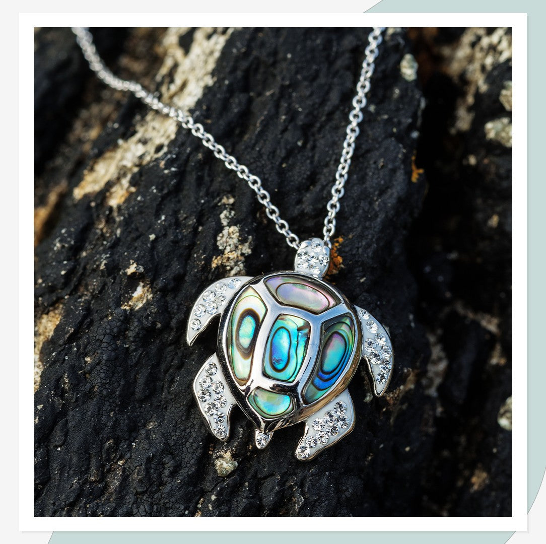 Turtle Necklace Adorned With White Crystals