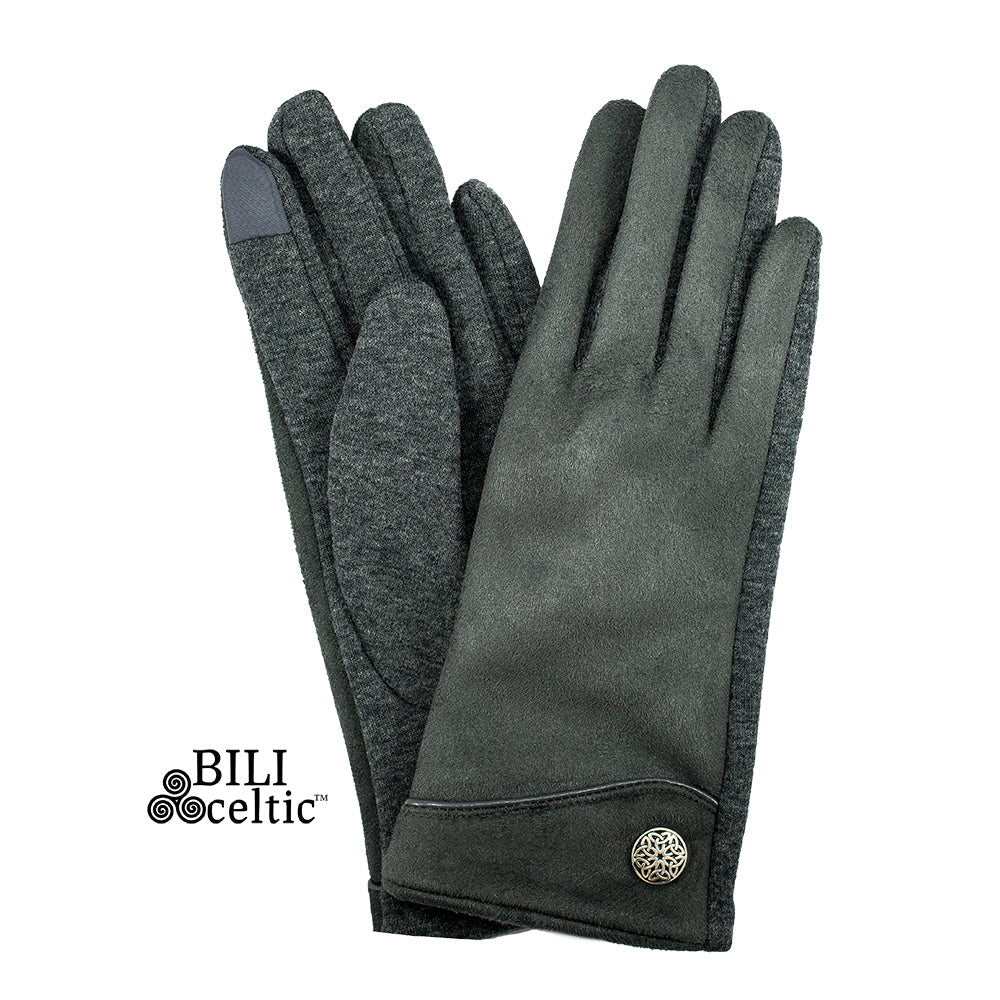 Celtic Faux Suede Gloves with Celtic Button