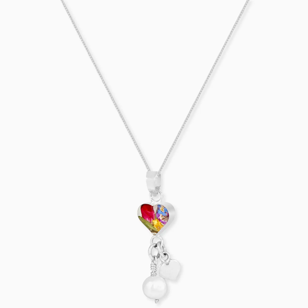 Mixed Flower Necklace Pearl Charm and Heart