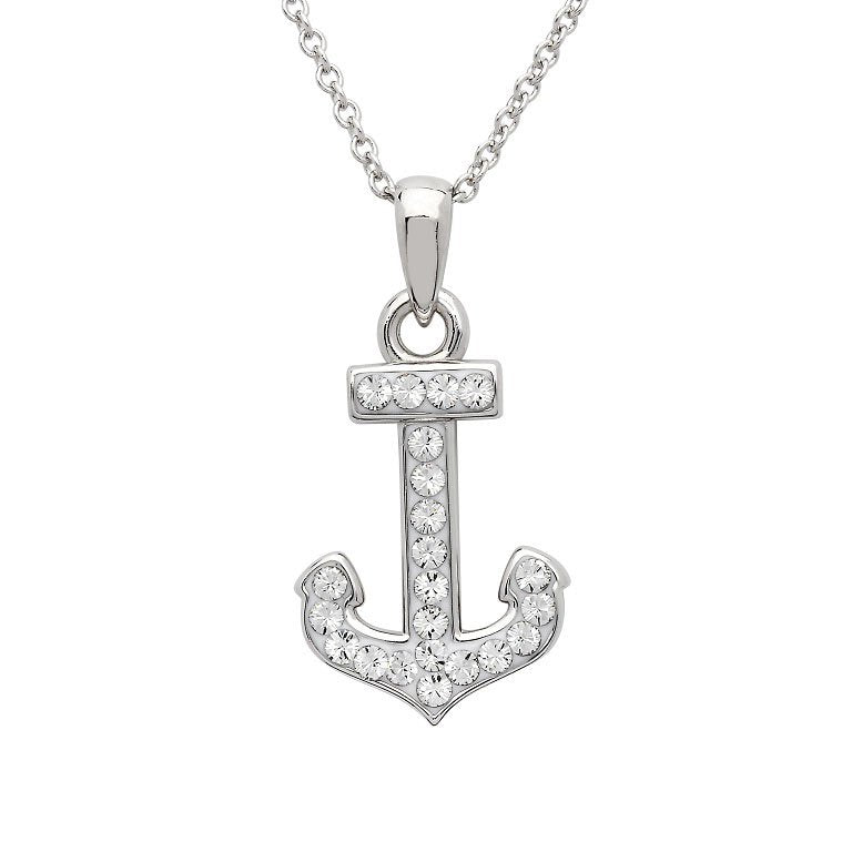 Anchor Necklace Encrusted with White Crystal