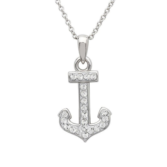Anchor Necklace Encrusted with White Crystal