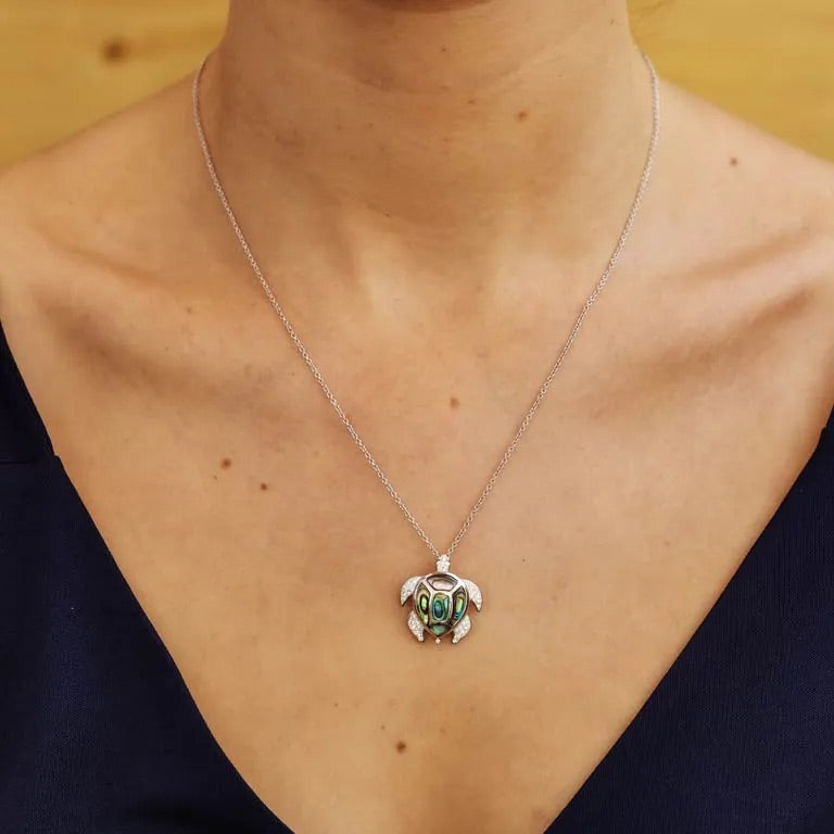 Turtle Necklace Adorned With White Crystals