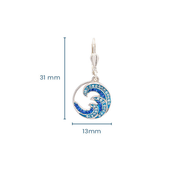 Sterling Silver Sapphire Aqua Crystal Wave Drop Earrings