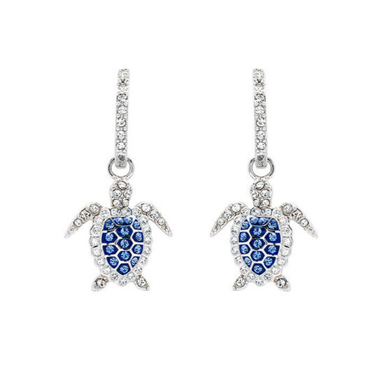 Sterling Silver Sapphire Blue Turtle Earrings