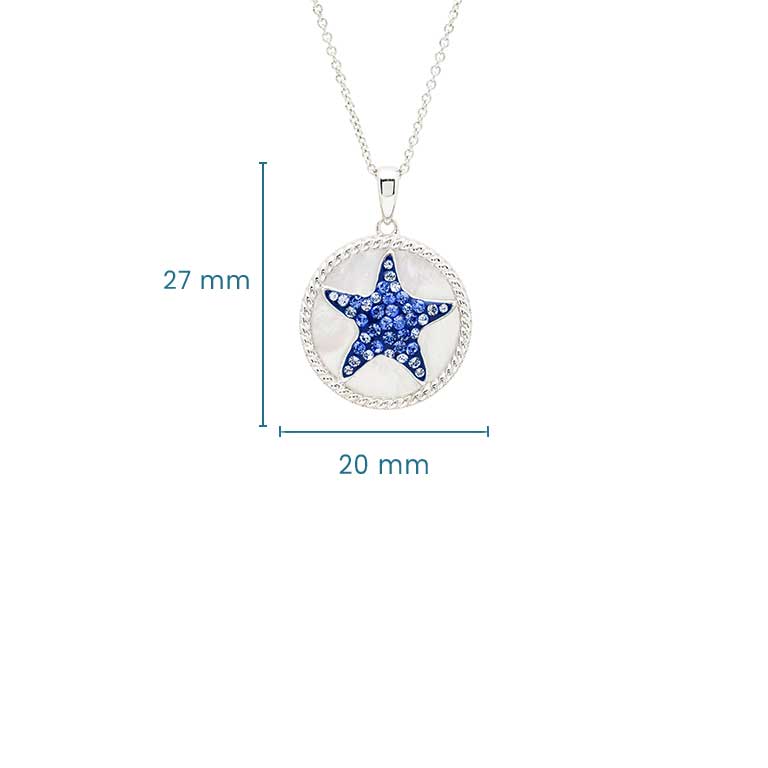 Sterling Silver Sapphire crystal MOP Starfish Necklace