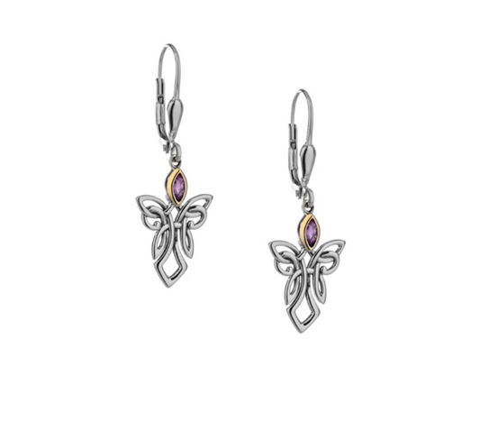 Silver and 10k Gold Guardian Angel Earrings - Amethyst