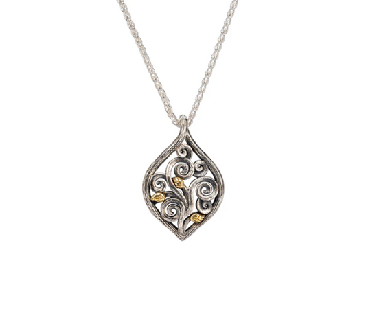 Silver and 10k Gold Tree of Life Leaf Pendant