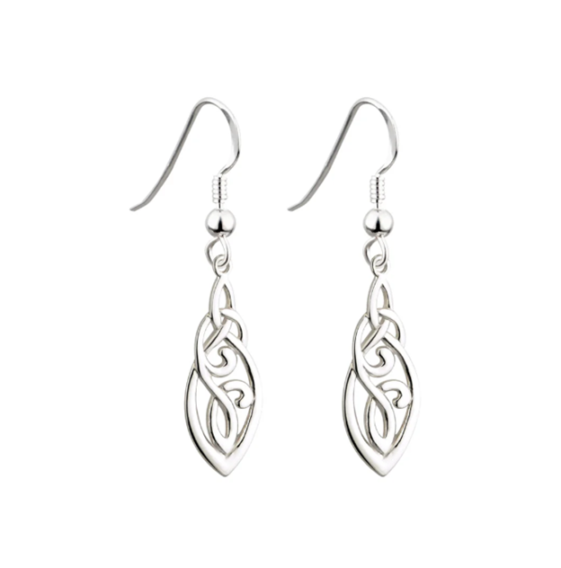 Silver Long Trinity Knot Celtic Drop Earrings