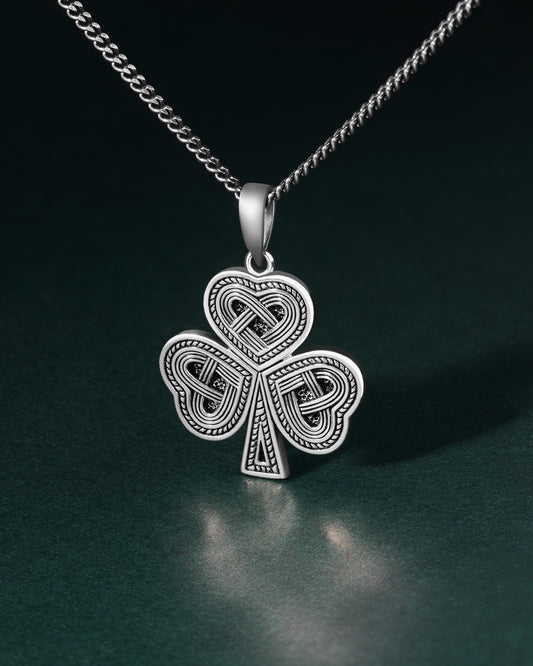 Silver Oxidised Celtic Shamrock Necklace