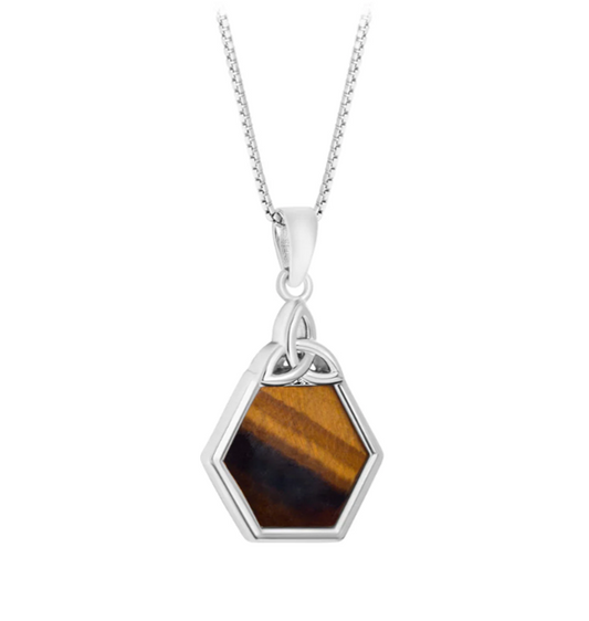 Tiger Eye Hexagon Trinity Knot Necklace