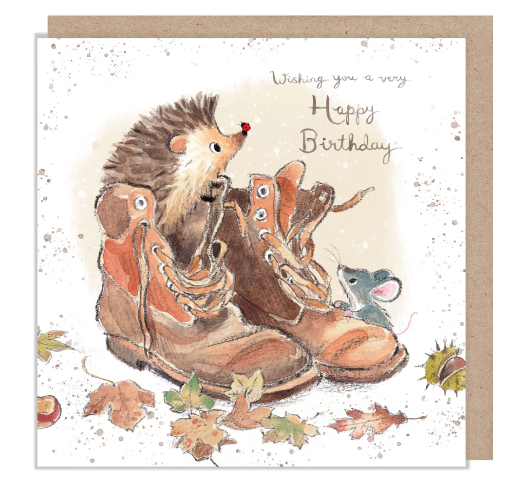Birthday Card - Hedgehog in brown boots