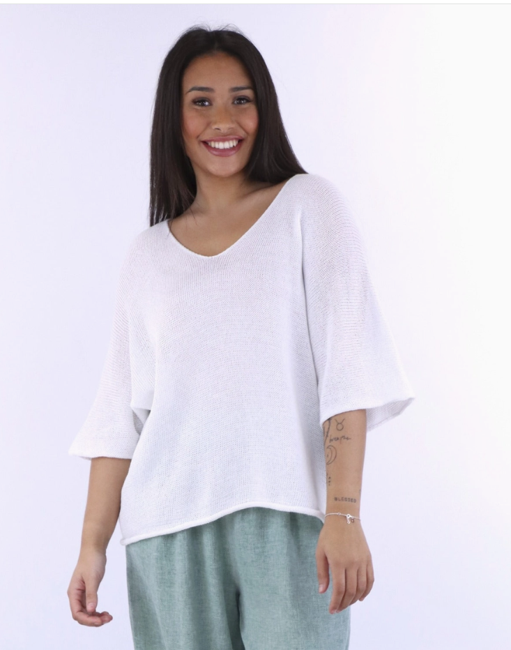 Cotton Blend V-Neck Tunic Top