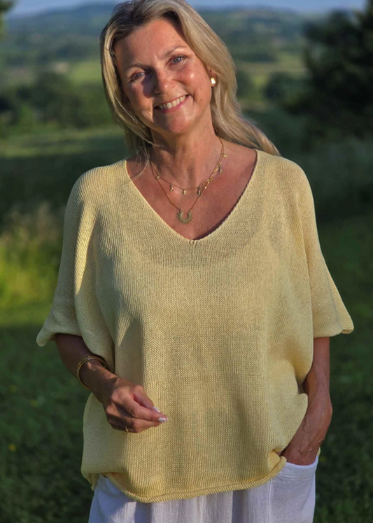 Cotton Blend V-Neck Tunic Top