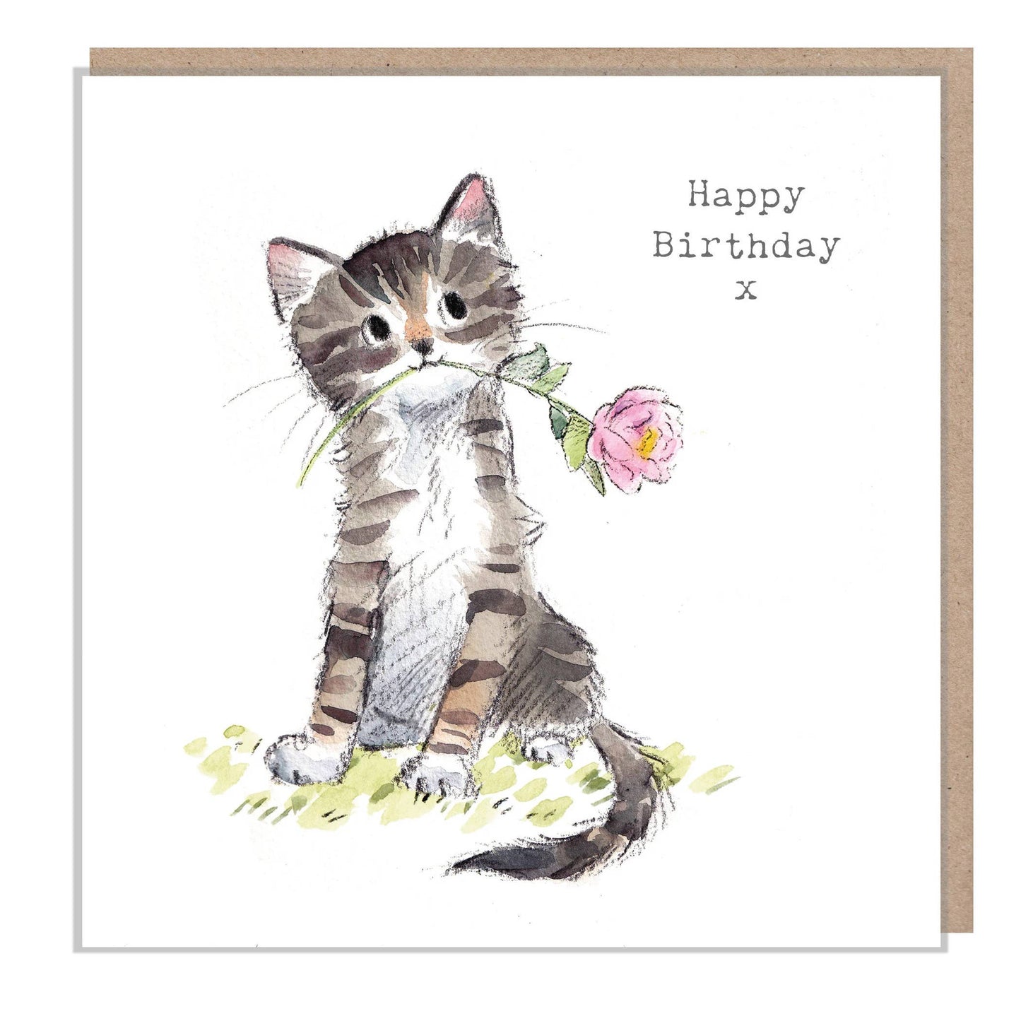 Birthday card - Tabby With Flower