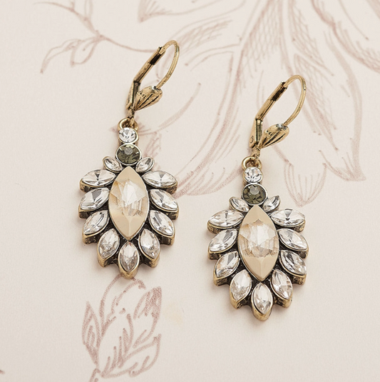 Diamante 1950s White Opal Drop Earrings