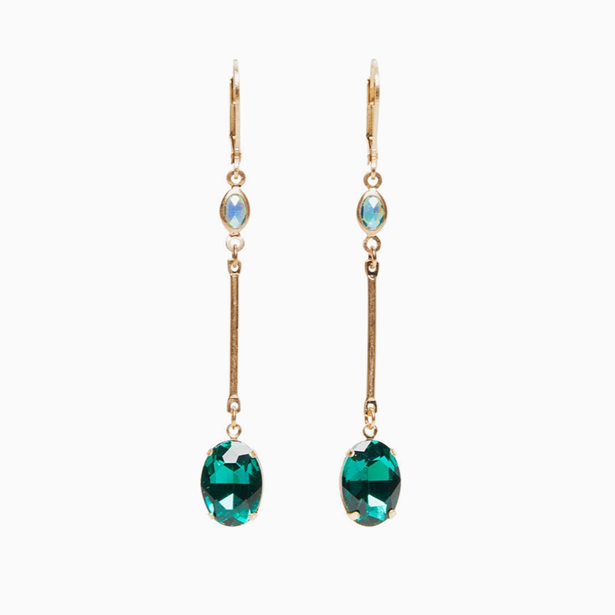 Oval Stone Long Drop Earring