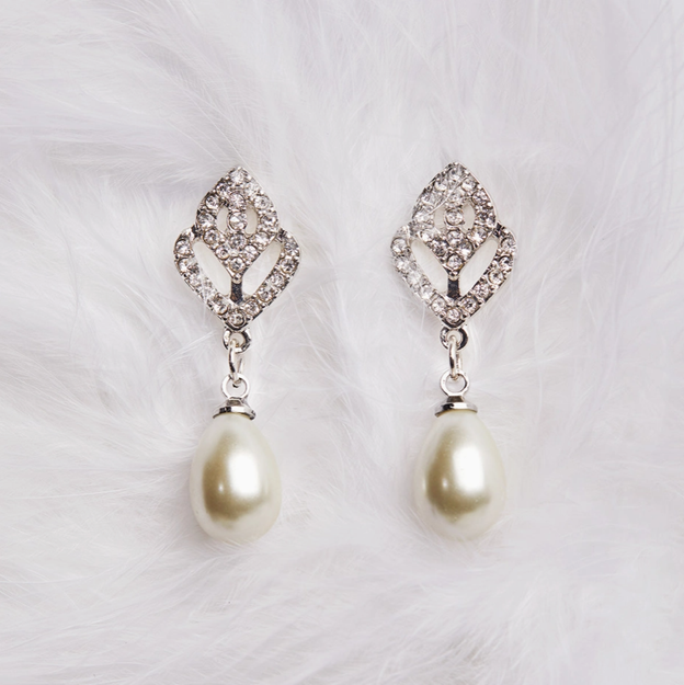 Pearl Drop Earring Diamante Tulip Shape