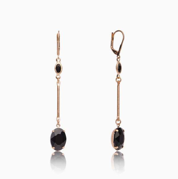 Oval Stone Drop Earring Black