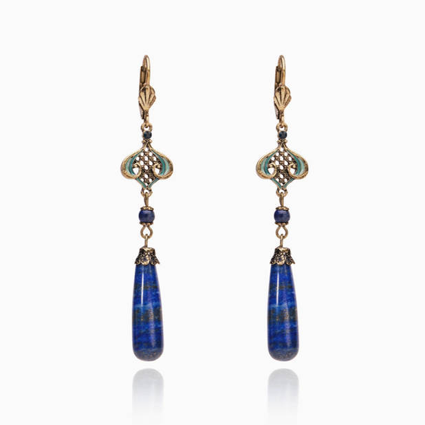 Lapis Natural Stone Purple Drop Earring