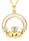 14kt Gold Vermeil Mother of Pearl Claddagh Necklace with White Cubic Zirconia