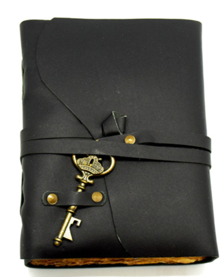 Black Soft Leather Journal with Leather Wrap Key Closure