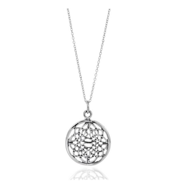 Sterling Silver Celtic Weave Round Open Pendant Necklace