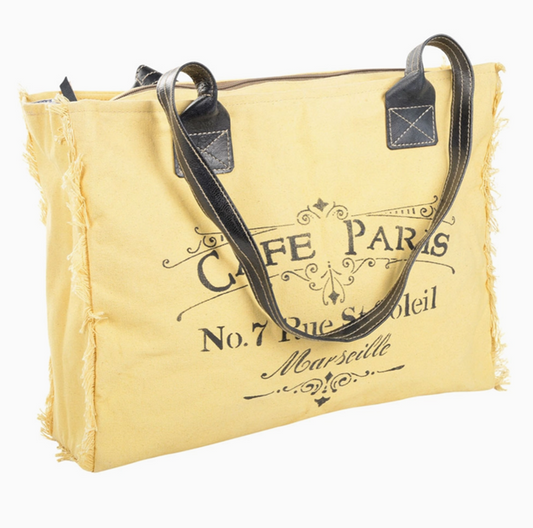Cafe Paris Canvas Yellow Tote