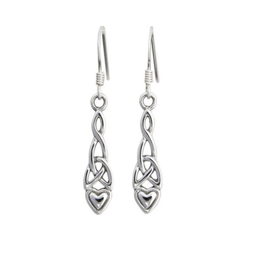 Sterling Silver Celtic Heart Drop Earrings