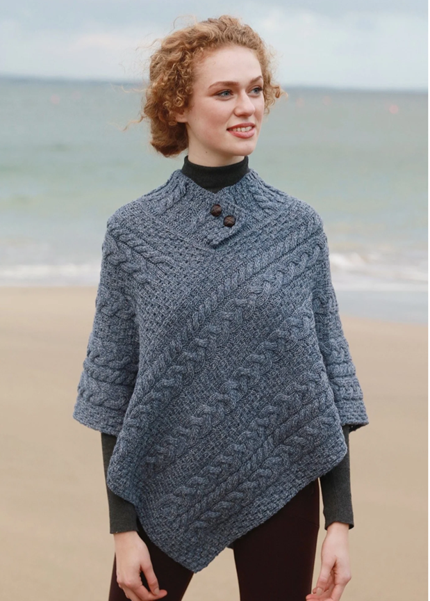 Aran poncho With Button