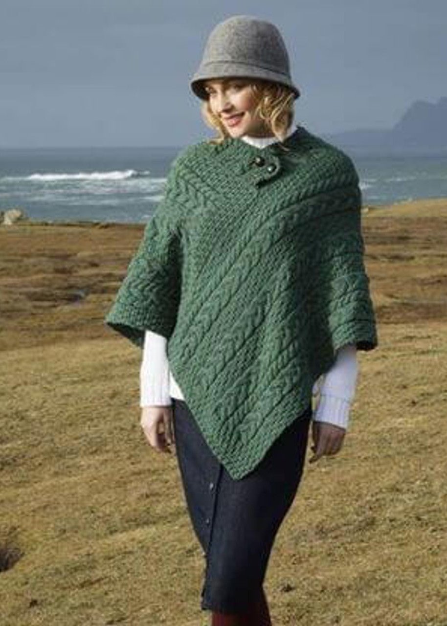 Cable Aran Poncho With Button Detail‎‎‎‎‎‎‎‎‎