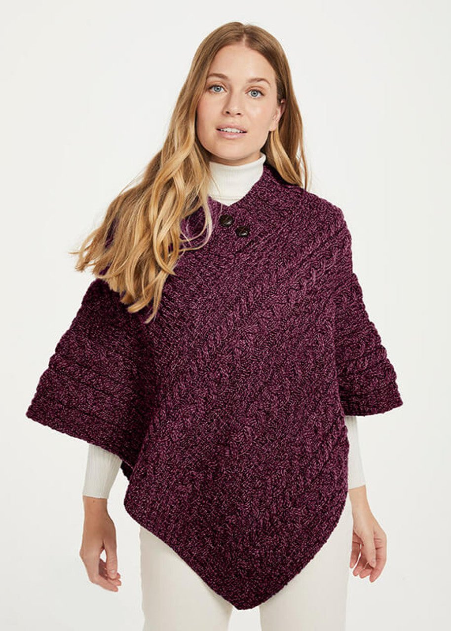 Cable Aran Poncho With Button Detail‎‎‎‎‎‎‎‎‎