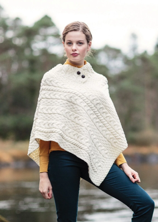 Cable Aran Poncho With Button Detail‎‎‎‎‎‎‎‎‎