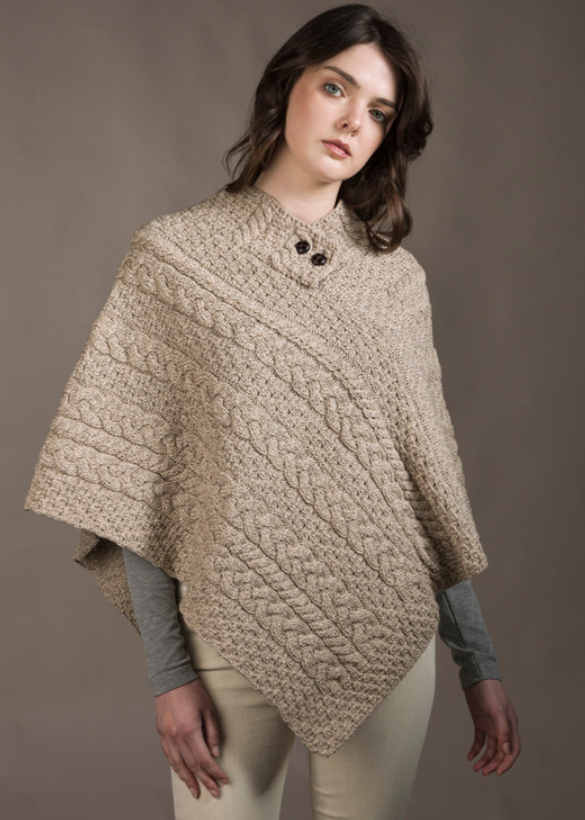 Cable Aran Poncho With Button Detail‎‎‎‎‎‎‎‎‎