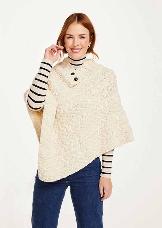 Cable Aran Poncho With Button Detail‎‎‎‎‎‎‎‎‎