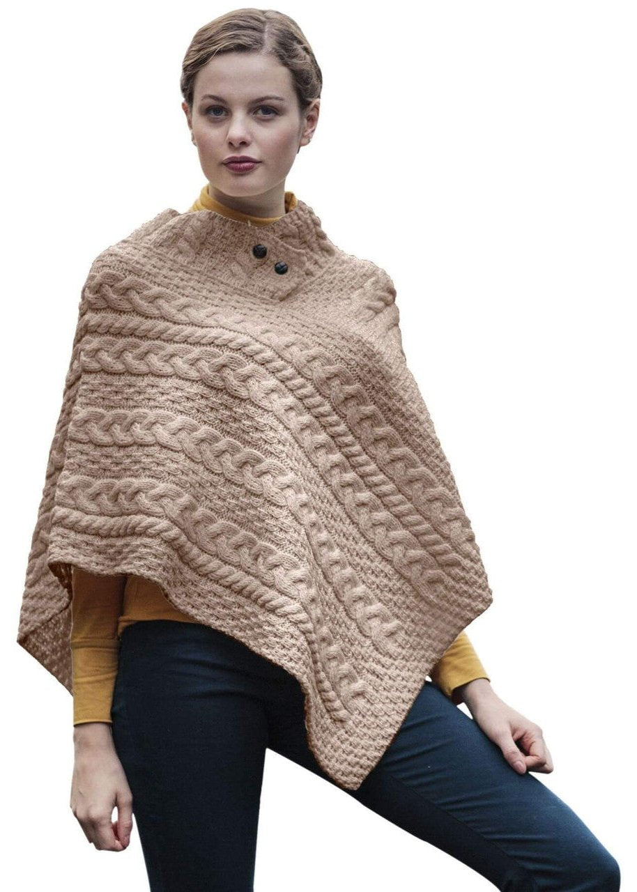 Cable Aran Poncho With Button Detail‎‎‎‎‎‎‎‎‎