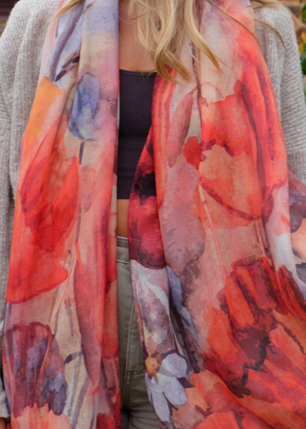 Lightweight Scarf - Poppy Flower and Butterfly