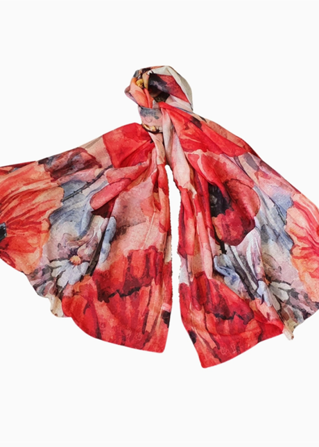 Lightweight Scarf - Poppy Flower and Butterfly