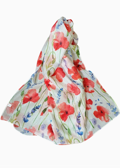 Lightweight Scarf - Poppy and Bluebell Flower