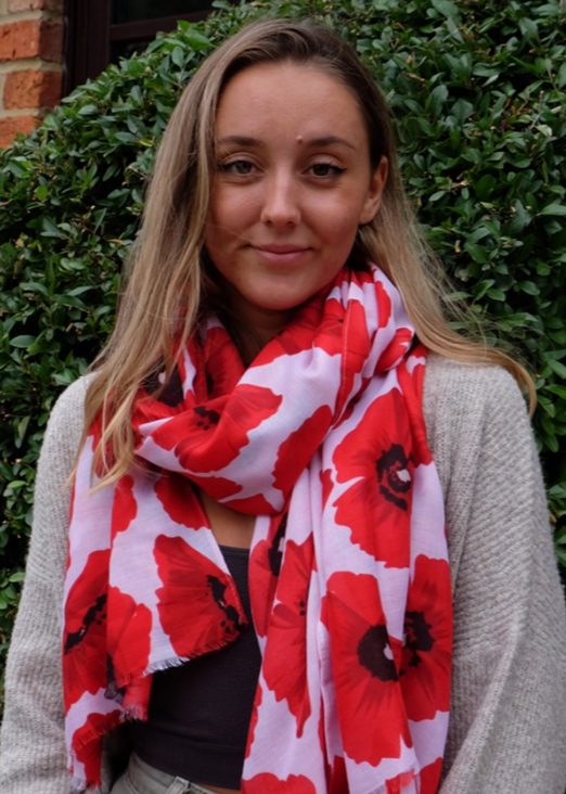 Lightweight Scarf - Poppy Flower on White