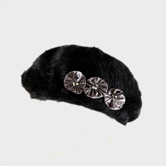 Angora Beret with Satin Embellishments