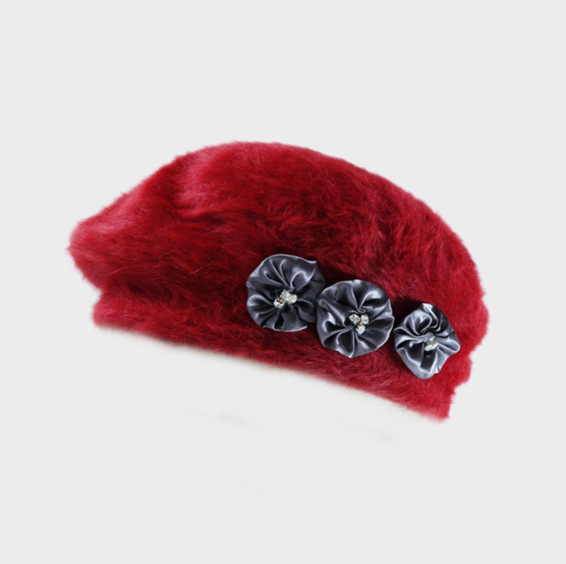 Angora Beret with Satin Embellishments