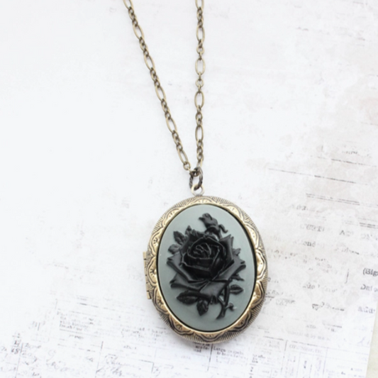 Cameo Locket - Black Rose