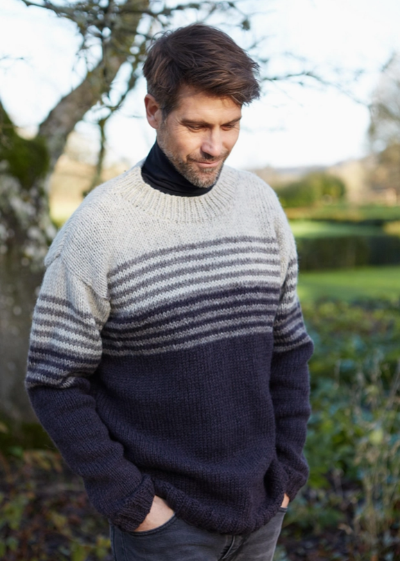 wool mens stripe handknit sweater