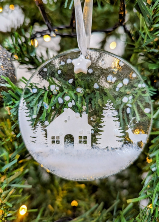 Christmas Decoration Handmade Glass - Cabin in the Woods