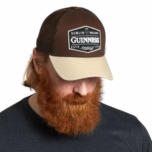 Guinness Baseball Cap Brown Embroidered Patch Trucker