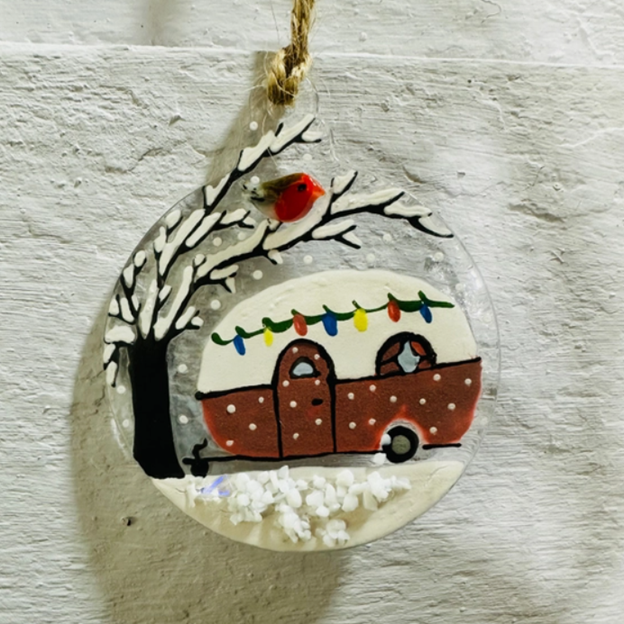 Christmas Decoration Fused Glass Red Caravan