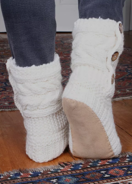 Chamonix Slipper Socks Suede Sole Cream