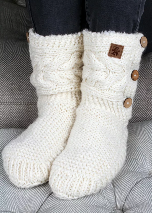 Chamonix Slipper Socks Suede Sole Cream